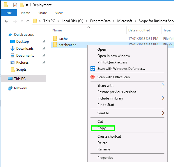 skype for business cache files