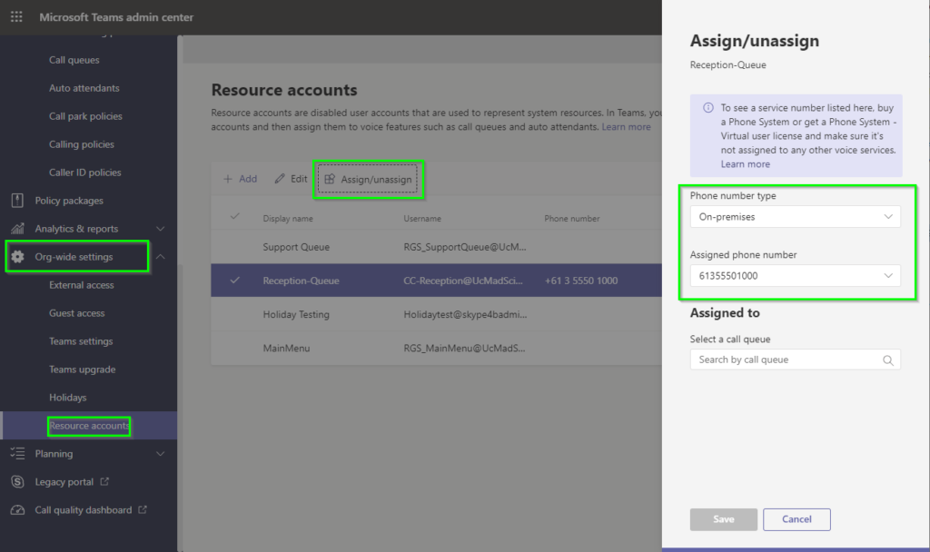 Assigning Service number to virtual user